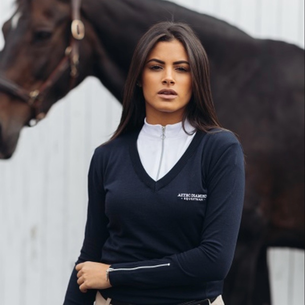 Aztec Diamond Equestrian Navy V-Neck Sweater